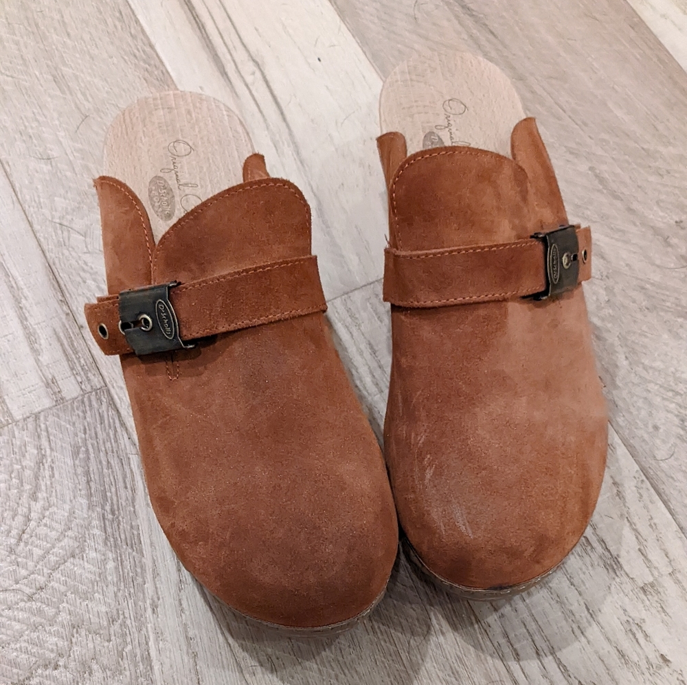 Orange suede Dr Scholl's Clogs